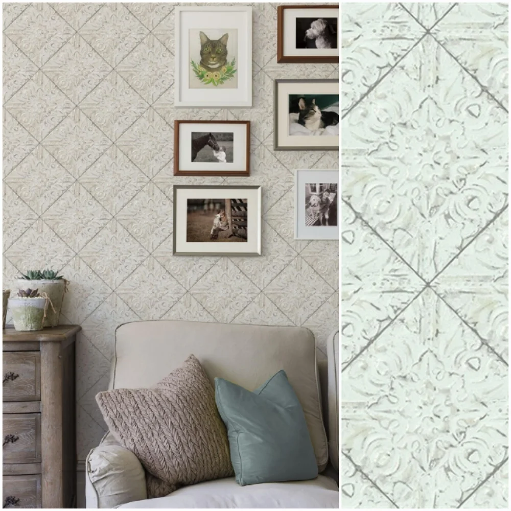 Wallpaper Brandi Light Blue Tin Faux Tile